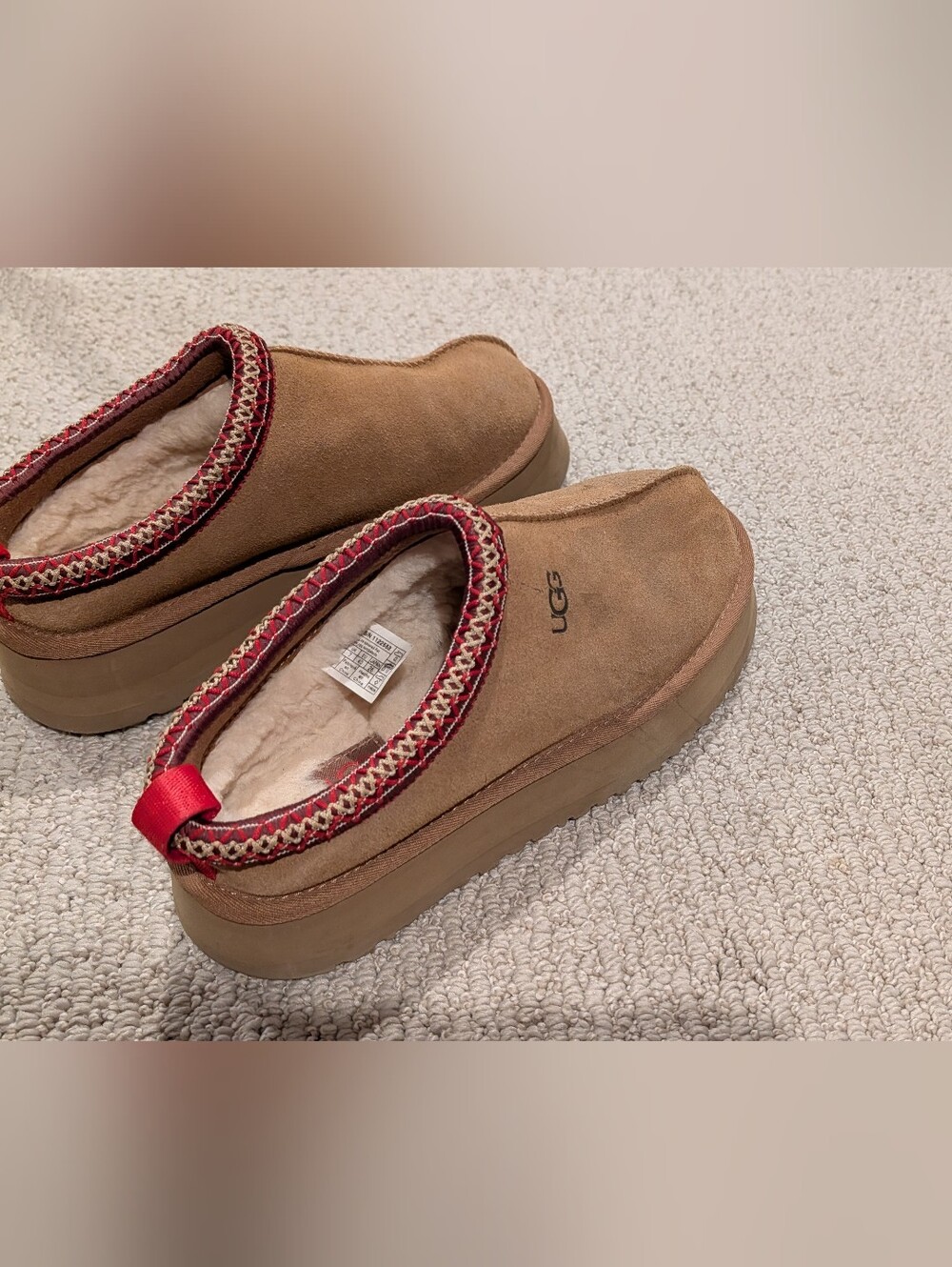 UGG Women's Tazz II Chestnut Suede Slip-On Clog with Red Accents - Picture 3 of 7